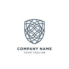 Elegant shield logo with an intricate infinity knot pattern.