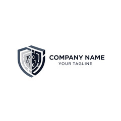 Shield Logo with Binary Code for Cybersecurity Company.