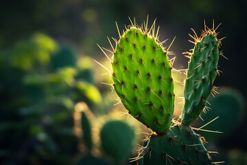 Backlit Prickly Pear Cactus in Golden Light