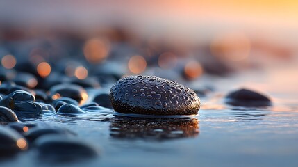 Zen Stones on a Beach at Sunset