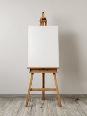 Blank White Canvas on a Wooden Easel with Copy Space