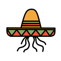 Simple Outline Mexican Sombrero with Tassels Celebration Hat Icon