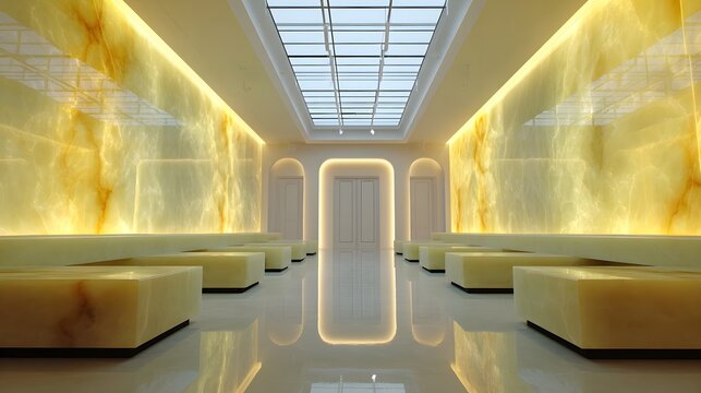 Modern Wellness Space Minimalist Onyx Retro-Futuristic Swiss Style Vibrant Accents Crisp Details Elegant Design Luxurious Ambiance Sophisticated Appeal (AI-Generated)