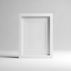 Empty white photo frame with mat on grey background