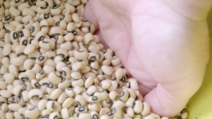 Hand moves through black eyed peas slow motion