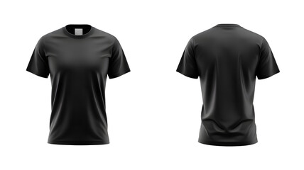 Fototapeta premium Two realistic 3d rendered black t shirts front and back views displayed on a transparent background for easy design customization isolated on transparent background
