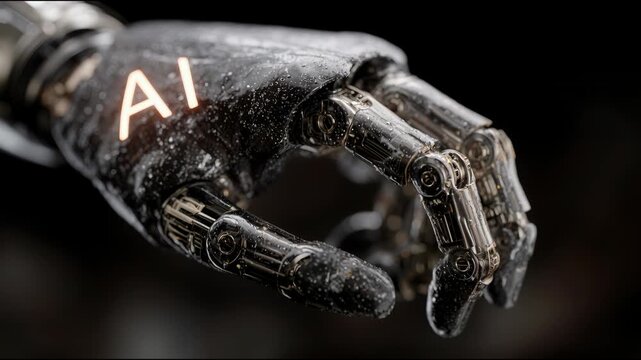 Robotic hand with advanced technology showcasing precision and control in a futuristic mechanical environment. Robotic AI Hand Precision &ndash; Animated Video Version