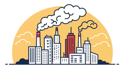 Obraz premium City Skyline with Pollution and Smoke Icon Illustration