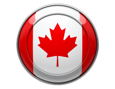 Glossy Canada Flag Button Icon with Chrome Silver Frame - Powered by Adobe