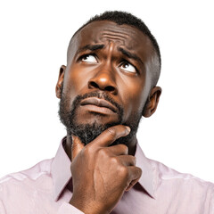 African American Man Pondering Looking Upwards with Hand on Chin