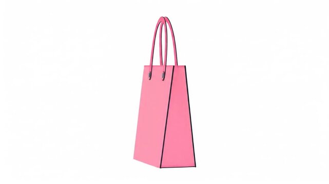 Simple Pink Shopping Bag With Pink Handles On A White Background