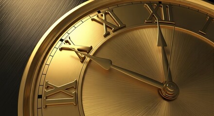 A golden clock face displays midnight, celebrating the new year with fireworks.