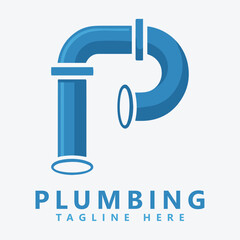 Plumbing Logo with Stylized Pipe Shaped as Letter P