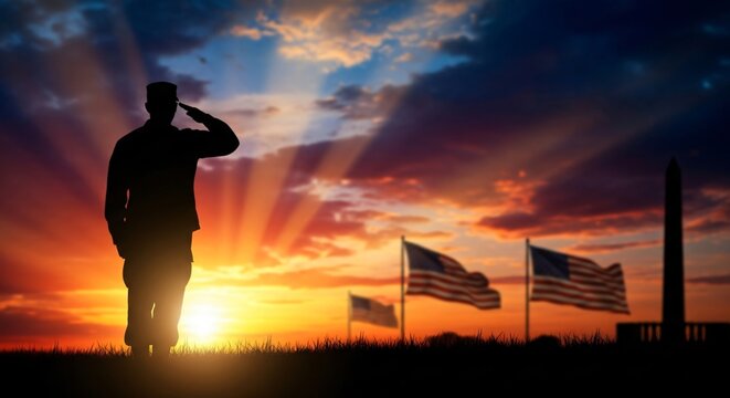 Veterans Day Salute Honoring American Heroes With Flags Sunset Remembrance November 11th