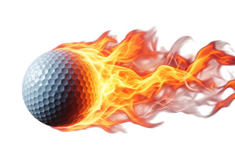 Fiery golf ball in motion capturing the intensity of the game with flames