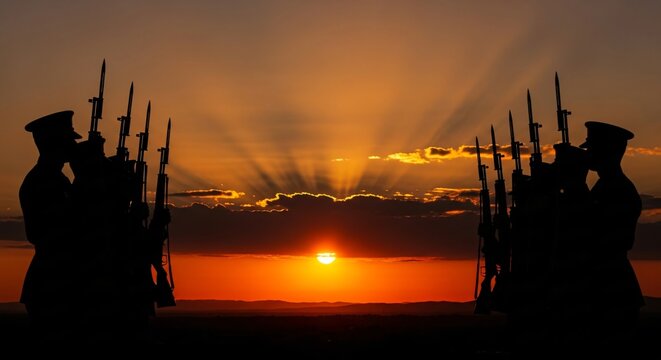 Veterans Day Sunset Silhouette Honoring American Heroes & Military Service November 11th