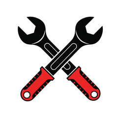 Crossed Wrenches Black and Red Service Tool Icon Vector