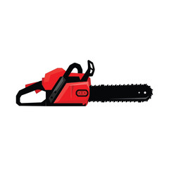 Fototapeta premium Red Chainsaw Power Tool Flat Design Vector Illustration