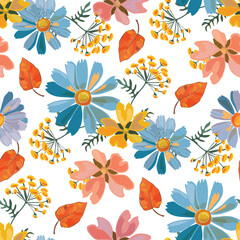 Vector floral seamless pattern in watercolor style