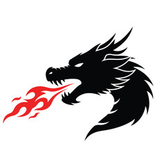 Fototapeta premium Dragon Head Fire Silhouette Vector Illustration