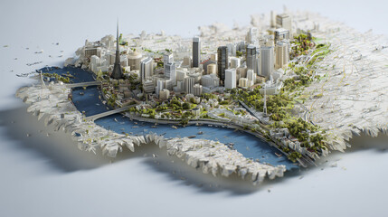 A features a miniature 3D model of Lagos bursting through a torn physical Africa map, seamlessly integrated with a white sleek 3D skyline rendering that blends into the urban landscape. 