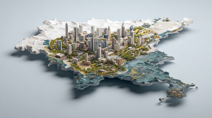 A features a miniature 3D model of Lagos bursting through a torn physical Africa map, seamlessly integrated with a white sleek 3D skyline rendering that blends into the urban landscape. 