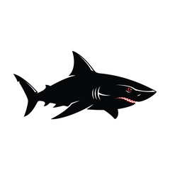 Shark Mascot Logo Vector Illustration. Aggressive Black Great White Shark.