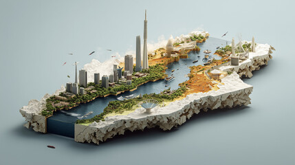 A features a miniature 3D model of Lagos bursting through a torn physical Africa map, seamlessly integrated with a white sleek 3D skyline rendering that blends into the urban landscape. 