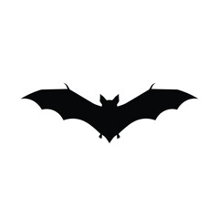 Bat Silhouette with Red Eyes, Spooky Halloween Icon, Isolated Vector Illustration