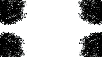 Symmetrical Black Tree Canopy Corners Frame on White Background