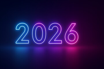 Glowing neon 2026 year number with blue and pink color gradient