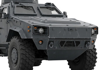 Rugged armored military vehicle with robust design and powerful presence front view