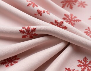 Embroidered Snowflakes Pattern on Pink Fabric.