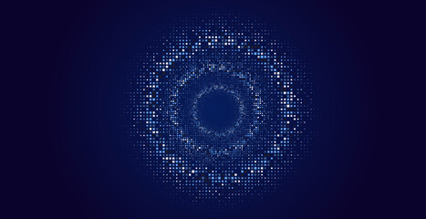 Digital Pixel Explosion. Abstract Virtual Cyber Space Data Flow. Halftone Pixel Effect Round Explosion. Vector
