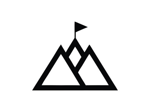 Geometric mountain range outline with a flag on the summit peak