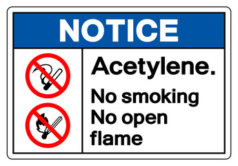 Fototapeta premium Notice Aletylene No Smoking No Open Flame Symbol Sign ,Vector Illustration, Isolate On White Background Label.EPS10