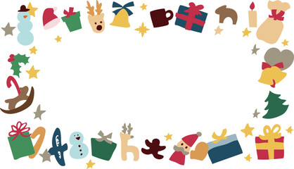 クリスマスツリーのイラスト。12月のツリーとオーナメントのセット。サンタとトナカイの飾り。Christmas tree illustration. Set of December trees and ornaments. Santa and reindeer decorations.