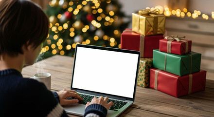 Online laptop christmasnew sales strategy business holiday planning analytics year remote worker typing