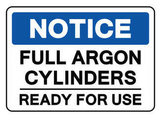 Notice Full Argon Cylinders Ready For Use Symbol Sign ,Vector Illustration, Isolate On White Background Label.EPS10