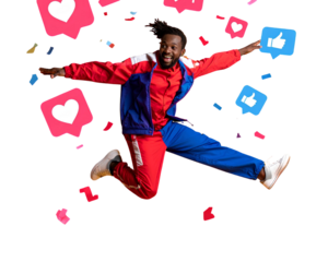  Firefly_African American guy dancing and jumping out of photo frame on yellow background, col (2)