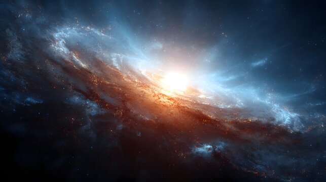 Brilliant celestial body illuminates vast swirling cosmic dust clouds and distant starlight - Powered by Adobe