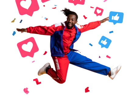  Firefly_African American guy dancing and jumping out of photo frame on yellow background, col (2)