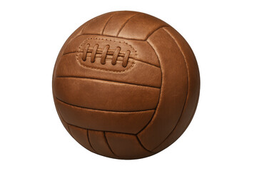 Naklejka premium Vintage brown leather soccer ball with laces, representing old football game and sport history, on transparent background