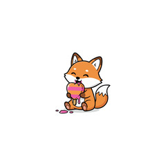 Fox holding a colorful popsicle, enjoying summer heat.