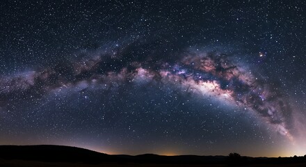 Vast Milky Way Galaxy Stretching Across a Starry Night Sky Over Silhouetted Hills.