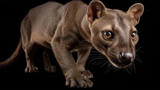 Stalking Fossa Predator on a Black Background