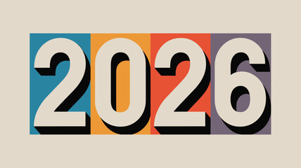 The year 2026 displayed in bold numbers with colorful background blocks