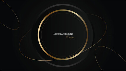Black podium background vector design. Podium and stage background with gold and black combination. Black abstract background. Suit for banner, poster, certificate, web, product promotion, etc