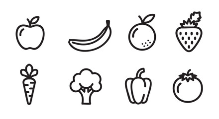 Assorted Fruits and Vegetables Line Art Illustration for Healthy Eating