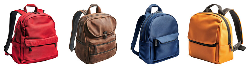 Stylish Variety of Colorful Backpacks for Everyday Use and School, Isolated on Transparent Background